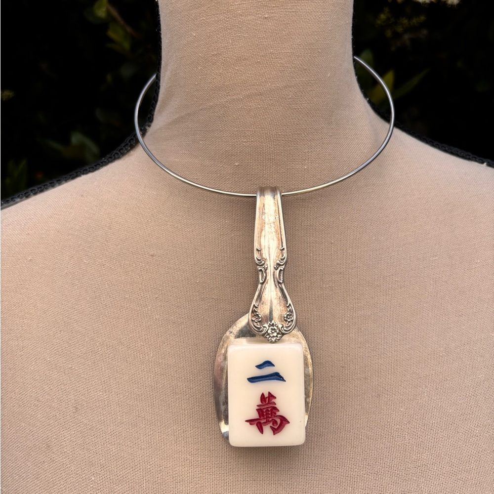 number 2 mahjong nd bent spoon choker Pendant